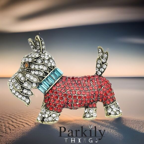 Brooch scotty Scottish Terrier adorned with sparkly crystals - Picture 1 of 3